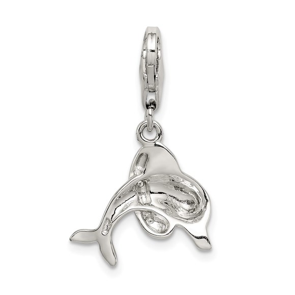 925 Sterling Silver Enameled Mini Small Dolphin with Lobster Clasp Charm Pendant - Picture 4 of 4